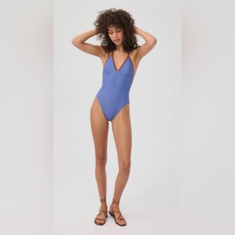 Lole Vibrant Blue with Brown Piping ONE PIECE NWT